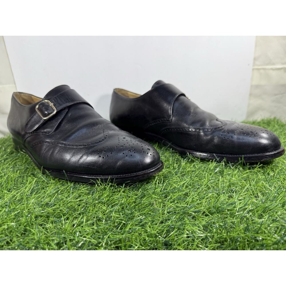 LUXURY Magnanni Black Monk Strap Brogue Leather Handmade Derby Dress Shoe 10.5